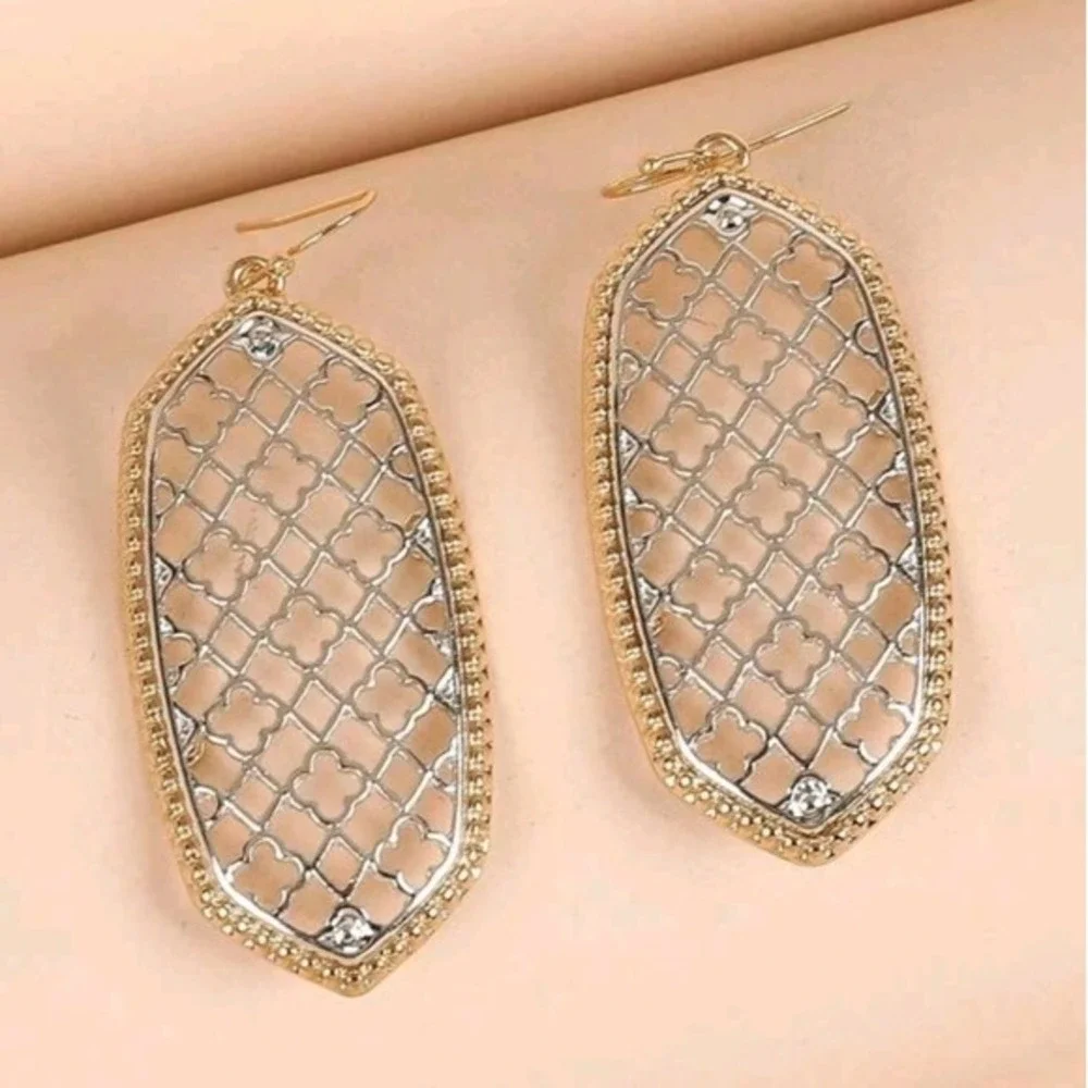 Gold Silver Filigree Earrings Dangle Boho lightweight metal casual 💖2/$30